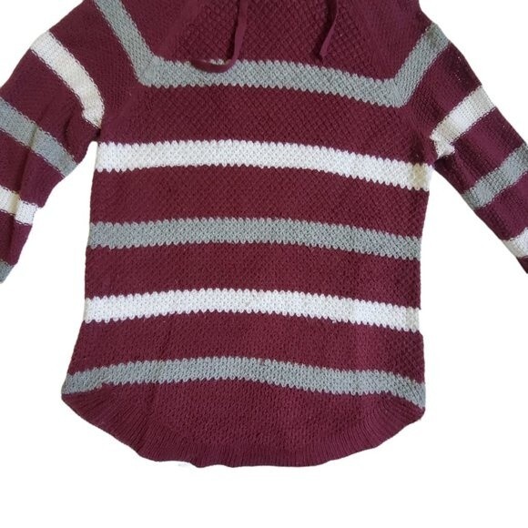 Cloud Chaser dark red, gray, white striped hooded top sz M - Picture 5 of 15